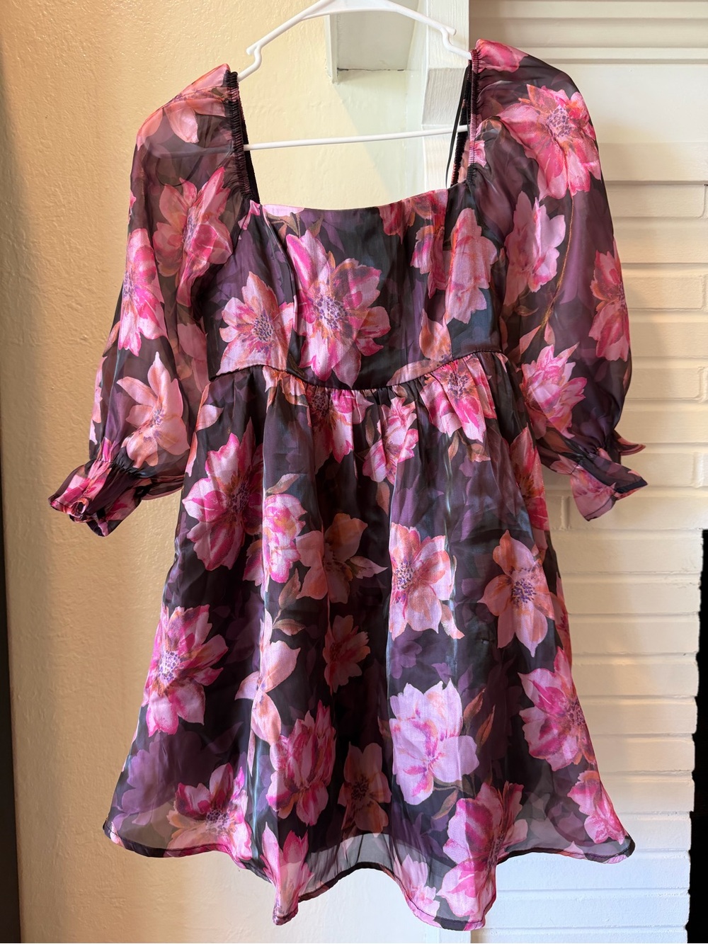 Thirty Thirty LA Floral Chiffon Puff Sleeve Mini Dress Size Small